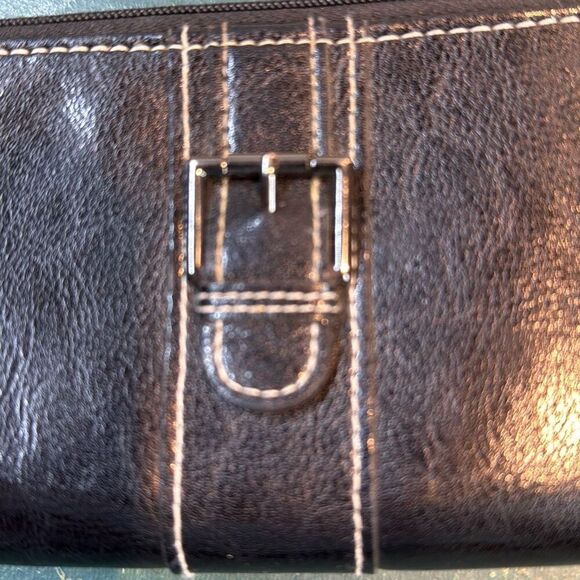 Women's black Credit Card Holder Leather Buckle Zip Around Clutch Wallet - Picture 10 of 10